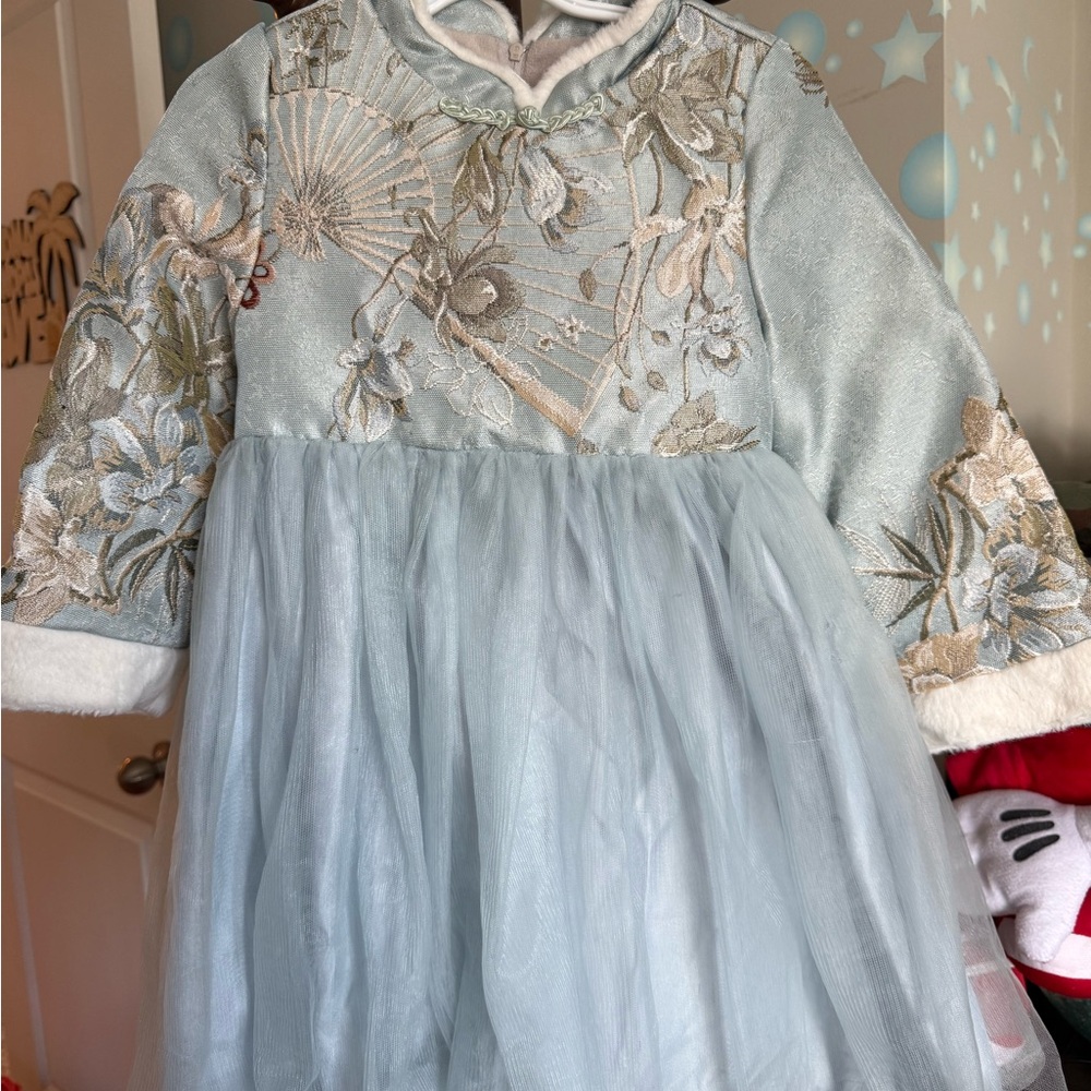 Elegant Embroidered Dress with Tulle Skirt